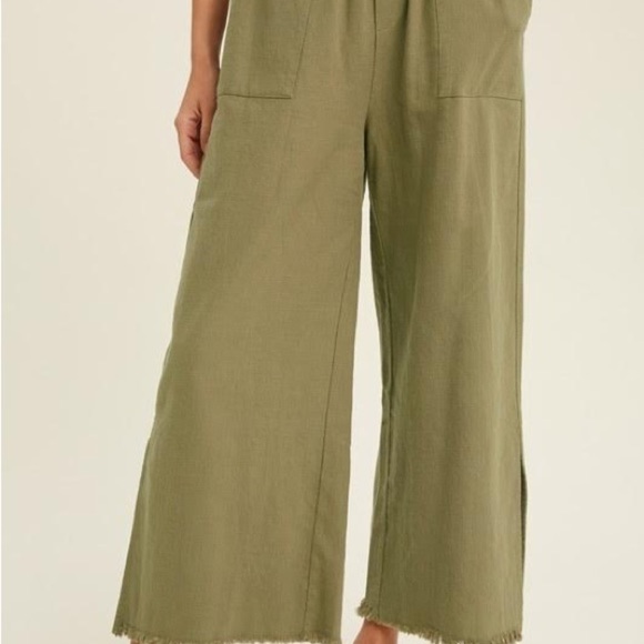 Olive Woven Pants with Slide Slit - Picture 4 of 4